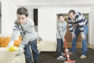 Husband and sons cleaning